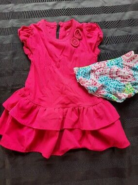 Baby Gap Bright Hot Pink Ruffled Toddler Dress with Polka Dot Swim Bottoms